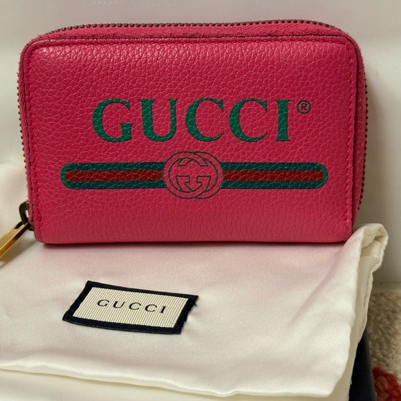 GUCCI Logo Wallet Coin Compartment Zip Around Leather Coin Purse- Pink - Picture 15 of 15